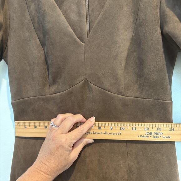 DKNY Dress Womens 6 Brown Faux Suede Puff Sleeve‎ V Neck Fitted Mini Cocktail - Picture 8 of 12